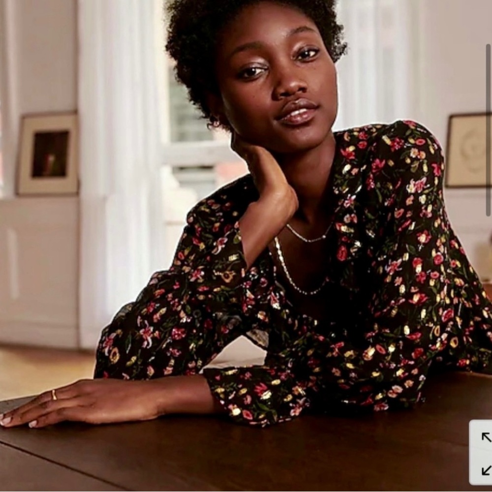 NWT J.Crew Black & Gold Metallic Top in Midnight Vintage Floral Print Sz XS